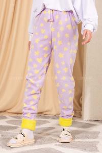 Modalamelif Yıldız ve Kalp Desenli Paçası Yumoş Detaylı Pijama Lila