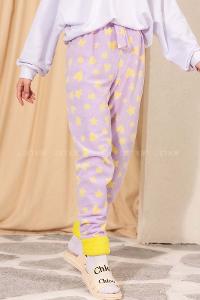 Modalamelif Yıldız ve Kalp Desenli Paçası Yumoş Detaylı Pijama Lila