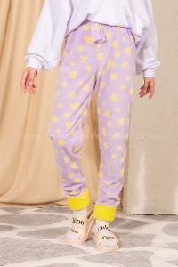Modalamelif Yıldız ve Kalp Desenli Paçası Yumoş Detaylı Pijama Lila