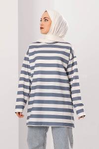 Modalamelif Salaş Çizgi Detaylı Tunik Gri