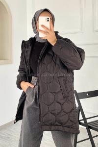 Modalamelif Kapitone Model Kapüşonlu Şişme Mont Siyah