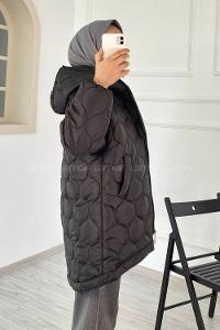 Modalamelif Kapitone Model Kapüşonlu Şişme Mont Siyah