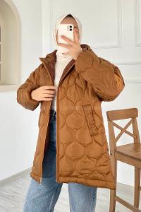 Modalamelif Kapitone Model Kapüşonlu Şişme Mont Taba