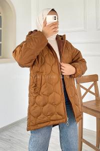 Modalamelif Kapitone Model Kapüşonlu Şişme Mont Taba