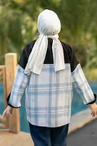 Modalamelif Çift Kapak Cepli Renk Garnili Oduncu Gömlek Mavi-Siyah