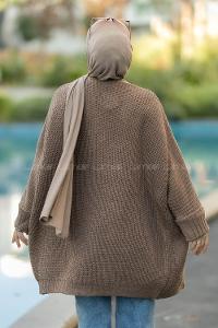 Modalamelif Duble Kol Çift Cepli Salaş Triko Hırka Kahve