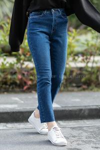 Modalamelif Paça Kesik Yüksek Bel Boyfit Mom Jean Koyu Mavi