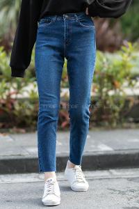 Modalamelif Paça Kesik Yüksek Bel Boyfit Mom Jean Koyu Mavi