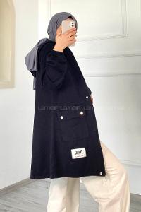 Modalamelif Çift Kapak Cepli Kapüşonlu Gabardin Ceket Siyah