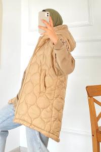 Modalamelif Kapitone Desenli Çift Cepli Kapüşonlu Şişme Yelek Taş