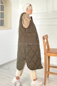 Modalamelif Kapitone Desenli Çift Kapak Cepli Şişme Yelek Haki