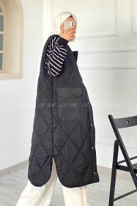 Modalamelif Kapitone Desenli Çift Kapak Cepli Şişme Yelek Siyah