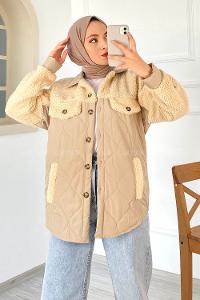 Modalamelif Kapitone Model Peluş Garnili Mont Sütlükahve