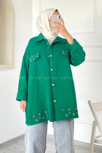 Modalamelif Kuş Göz Detaylı Önü Çıtçıt Düğmeli Ceket Yeşil