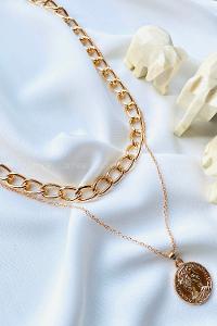 Modalamelif Gold 2Li Kombin Madalyon Detay Kolye