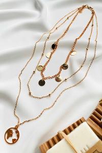 Modalamelif Gold 3Lü Kombin Dünya Detaylı Kolye