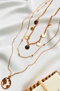 Modalamelif Gold 3Lü Kombin Dünya Detaylı Kolye