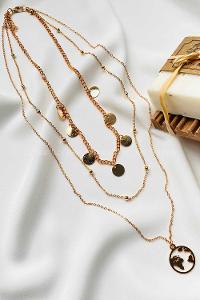 Modalamelif Gold 3Lü Kombin Dünya Detaylı Kolye