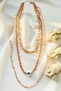 Modalamelif Gold 3Lü Kombin Nazar Boncuk Detaylı Kolye