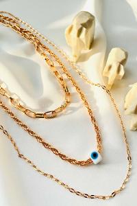 Modalamelif Gold 3Lü Kombin Nazar Boncuk Detaylı Kolye