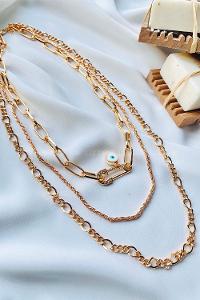 Modalamelif Gold 3Lü Kombin Nazar Boncuklu Çengel İğne Kolye