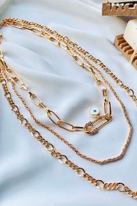 Modalamelif Gold 3Lü Kombin Nazar Boncuklu Çengel İğne Kolye