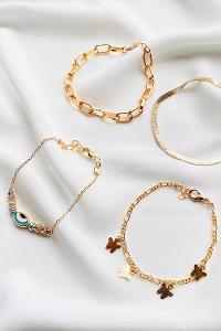 Modalamelif Gold 4Lü Göz Nazar ve Kelebek Detaylı Bileklik Seti