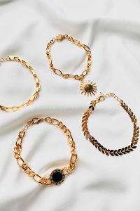 Modalamelif Gold 4Lü Güneş ve Charm Detaylı Bileklik Seti