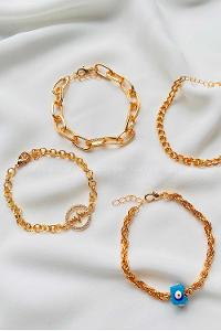 Modalamelif Gold 4Lü Kalp Ritimli Bileklik Seti