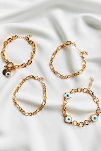 Modalamelif Gold 4Lü Nazar Boncuk Detaylı Bileklik Seti