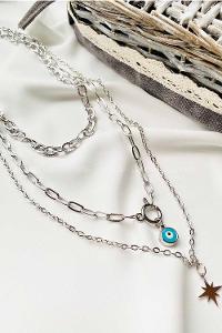 Modalamelif Gümüş 3Lü Kombin Kuzey Yıldız Detaylı Kolye