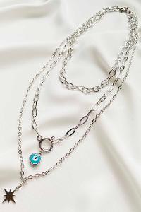 Modalamelif Gümüş 3Lü Kombin Kuzey Yıldız Detaylı Kolye