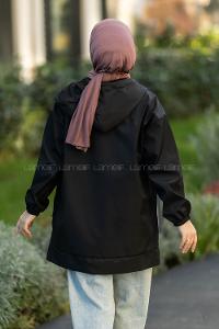 Modalamelif Önü Fermurlı Kapşonlu Çift Cepli Kap Siyah