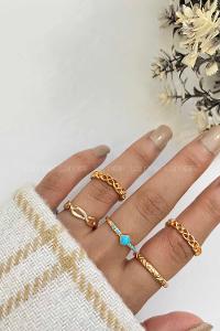 Modalamelif Gold 5li Burgu Detaylı Yüzük