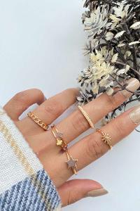 Modalamelif Gold 5li Güneş Detaylı Yüzük