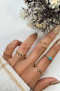 Modalamelif Gold 5li Su Yeşili Taşlı Yüzük