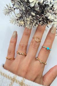 Modalamelif Gold 5li Su Yeşili Taşlı Yüzük