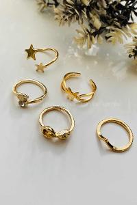 Modalamelif Gold 5li Yıldız Ve Kelebek Detay Yüzük