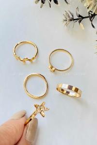 Modalamelif Gold 5li Yıldız Ve Yaprak Detaylı Yüzük