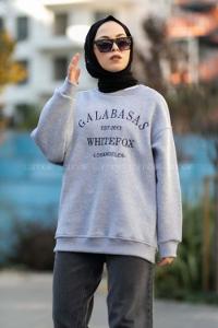 Modalamelif Bisiklet Yaka Galabasas Yazı Baskılı Sweat Gri