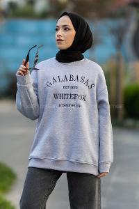 Modalamelif Bisiklet Yaka Galabasas Yazı Baskılı Sweat Gri