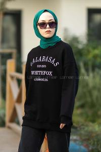 Modalamelif Bisiklet Yaka Galabasas Yazı Baskılı Sweat Siyah