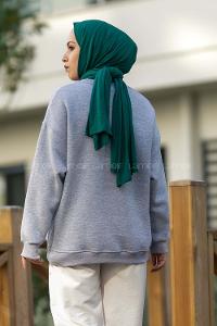 Modalamelif Bisiklet Yaka Mıamı Baskılı Sweat Gri