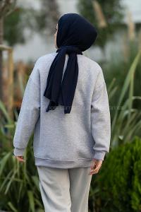 Modalamelif Bisiklet Yaka Mıchıgan Baskılı Sweat Gri