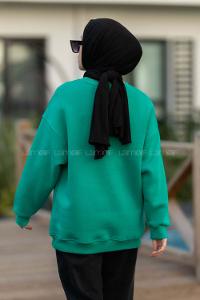 Modalamelif Bisiklet Yaka Mıchıgan Baskılı Sweat Zümrüt