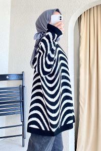 Modalamelif Bisiklet Yaka Salaş Dalga Triko Kazak Siyah