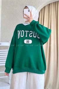 Modalamelif Boston Yazı Baskılı Polo Yaka Sweat Zümrüt