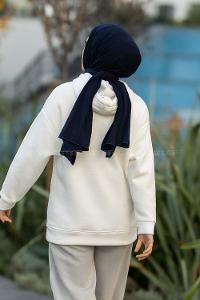 Modalamelif Kapüşonlu Detaylı Yazı Baskılı Sweat Beyaz