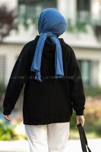 Modalamelif Kapüşonlu Detaylı Yazı Baskılı Sweat Siyah