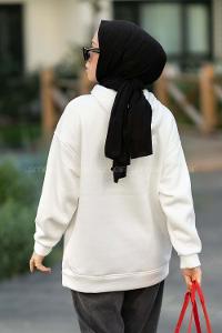 Modalamelif Kapüşonlu Nebraska Baskılı Sweat Beyaz